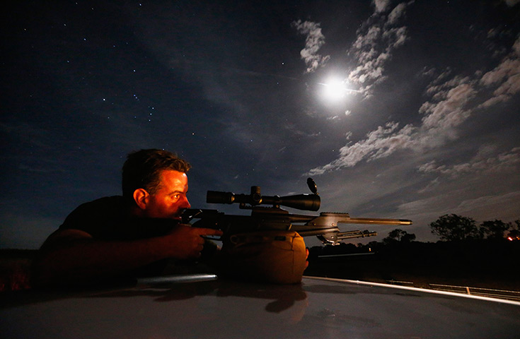 24 hours: Canberra, Australia: Kangaroo shooter Steven O'Donnell rests his .223 calib