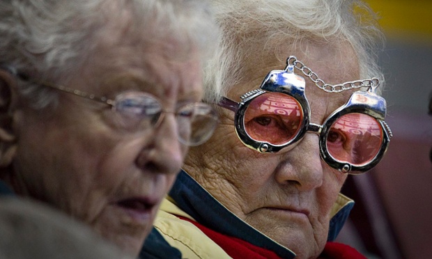 WANT! Curling fan Audrey Jasper wears the best sunglasses ever while attending the World Men's Curling Championships in Victoria, British Columbia.