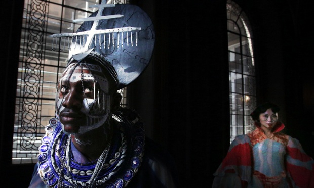 Model Francis Frimpong in a costume designed by Edinburgh student Stacy Jamsen based on a Maasai warrior ahead of a Fairy Tale and Legends fashion show at Edinburgh University.