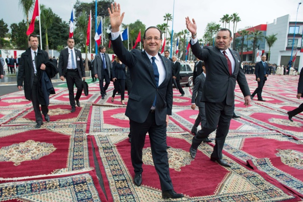 France's President Francois Hollande to Casablanca, Morroco. 