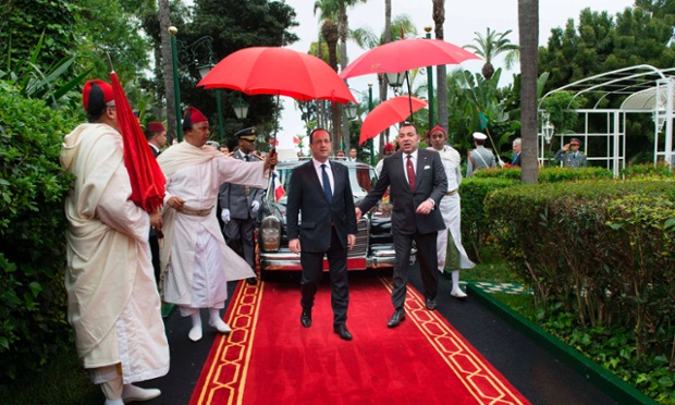 France's President Francois Hollande to Casablanca, Morroco. 