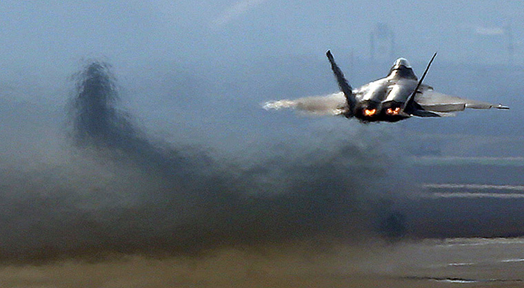 Korea tensions: A US Air Force F-22 Raptor stealth fighter jet takes off 