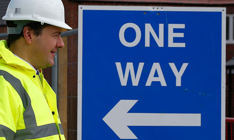 Britain's Chancellor of the Exchequer George Osborne tours a housing development in Marehay