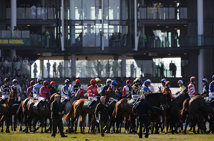 Tom Jenkins Aintree: Runners coaxed into position at the start of the Grand National