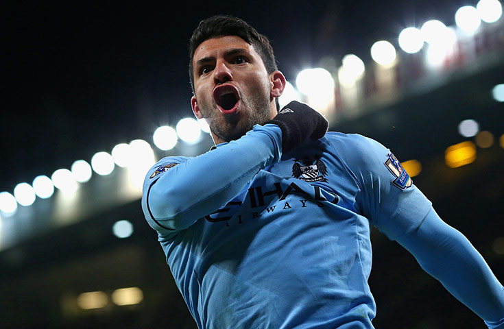 United versus City: Sergio Aguero celebrates