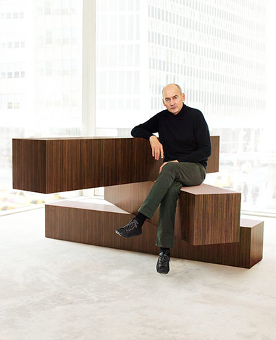 Milan design week: Rem Koolhaas sits on the furniture he designed for Knoll's new Tools for Li