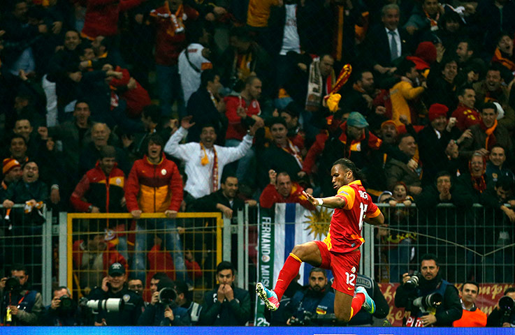 Galatasary versus Madrid: Didier Drogba celebrates