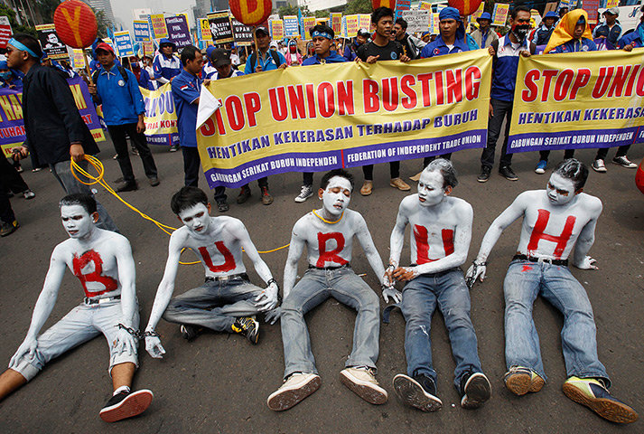 May Day: Indonesian workers take part in a rally in Jakarta