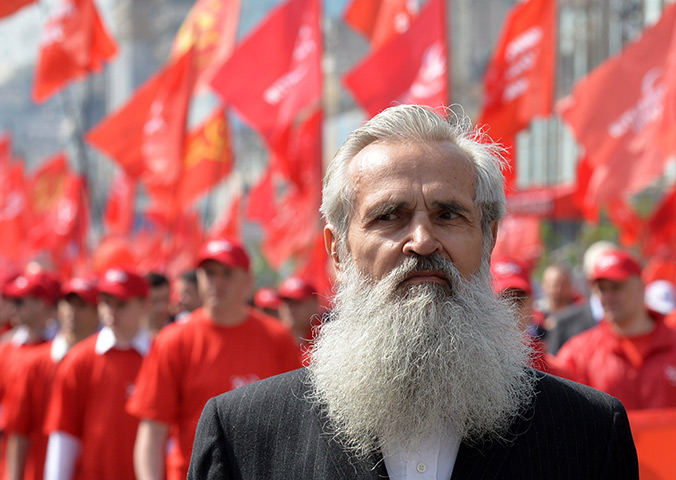 May Day: An elderly man at the Ukrainian Communists march and rally marking in Kiev