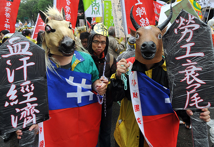 May Day afternoon: Demonstrators attend a rally in Taipei