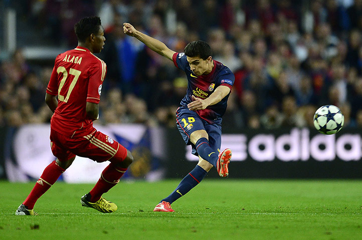 Barca groundstaff: Barcelona's Marc Bartra and Bayern Munich's David Alaba