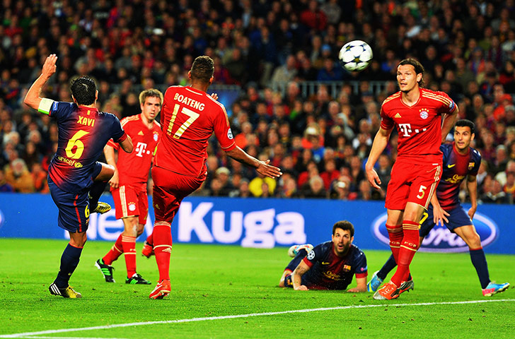 barca v bayern 2: Xavi shoots over the bar