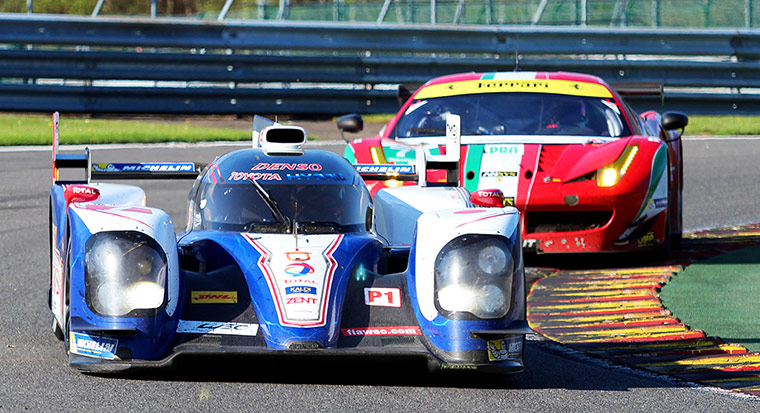 spa: The Toyota No7, this year's iteration of the TS030 puts a move on a Ferrari