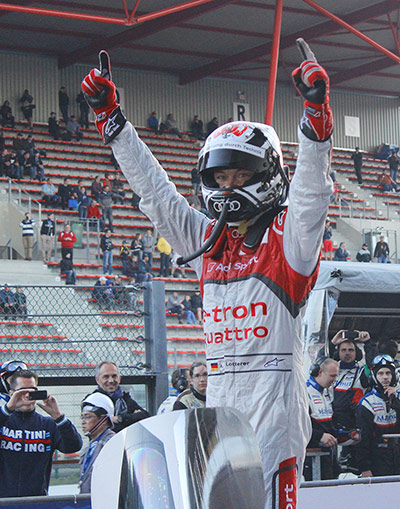 spa: André Lotterer climbs from his R18 to celebrate his first win of the season
