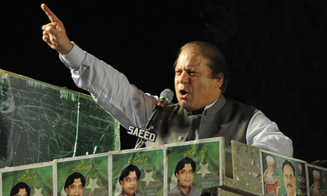 Nawaz Sharif at a campaign rally in Liaquat Bagh, Pakistan.