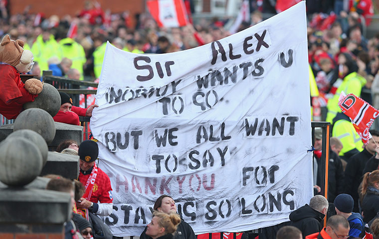 Man Utd winners parade: Sir Alex banner