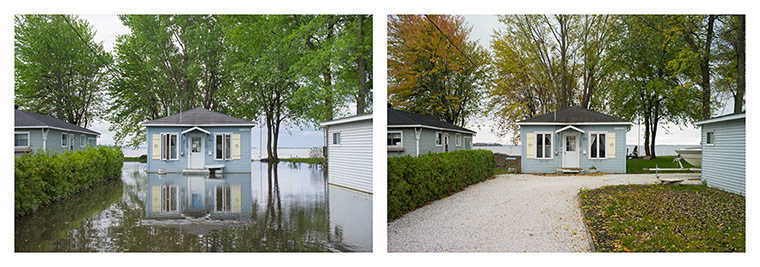 Big Pic - Canada Floods: diptych of two houses before and after floods