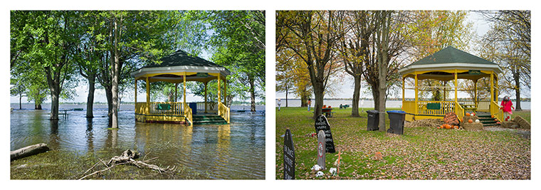 Big Pic - Canada Floods: diptych of two houses before and after floods