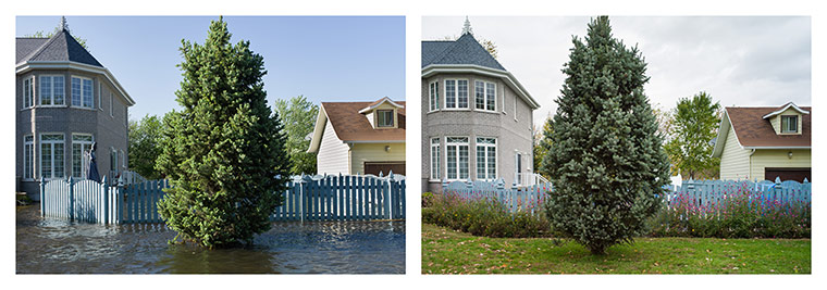 Big Pic - Canada Floods: diptych of two houses before and after floods