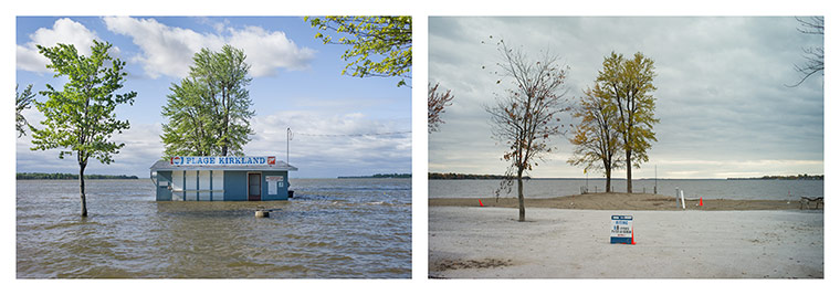Big Pic - Canada Floods: diptych of two houses before and after floods