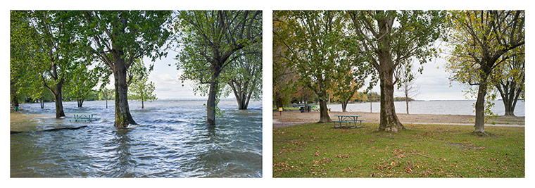 Big Pic - Canada Floods: diptych of two houses before and after floods