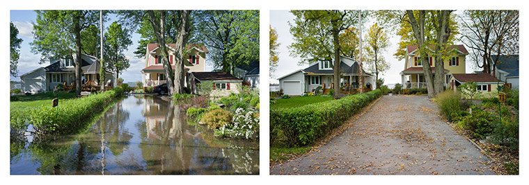 Big Pic - Canada Floods: diptych of two houses before and after floods