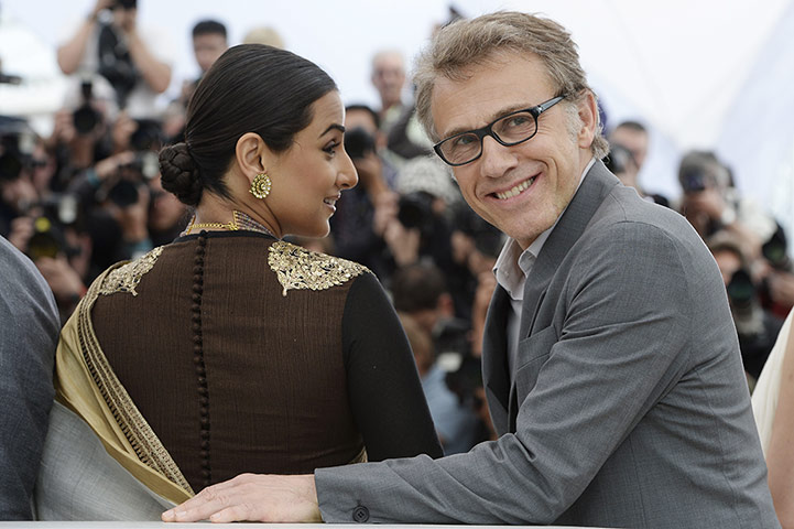 Jury photocall: Christoph Waltz smiles with Indian actress Vidya Balan 