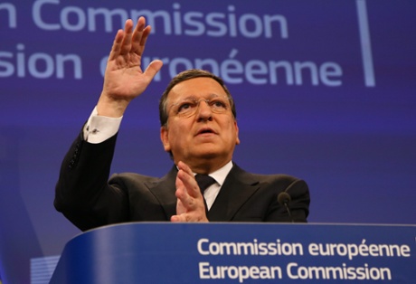 Commission President Jose Manuel Barroso speaks during a joint press conference with French President Francois Hollande.