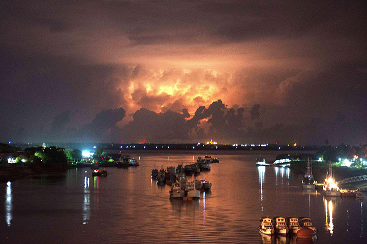 Cyclone Mahasen: A storm lights up the sky above the Yang