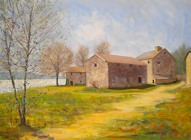 Share your art - Home: Mum's Farm by Jon Main. Oil on canvas, 55 x 60 cm