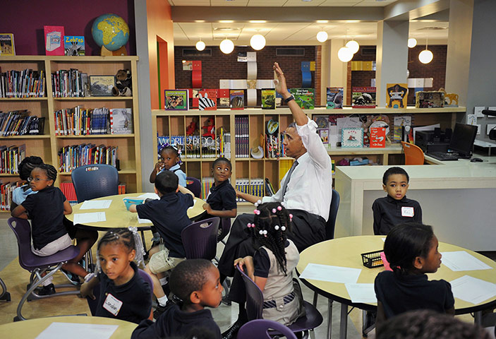 20 Photos: President Barack Obama visiting Moravia Park Elementary School in Baltimore