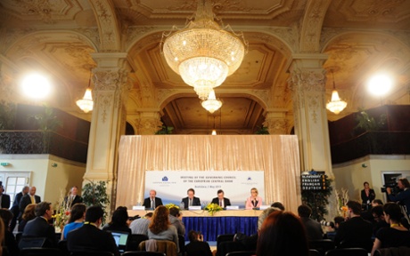 European Central Bank (ECB) President Mario Draghi (2ndR) arrives for a press conference following the Governing Council Meeting of European Central Bank (ECB) on May 2, 2013 in Bratislava. AFP PHOTO/SAMUEL KUBANISAMUEL KUBANI/AFP/Getty Images HORIZONTAL