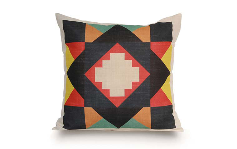 homes - 70s: hopi cushion in black, yellow and red