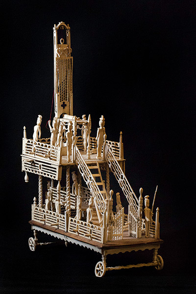 First Time Out : Model bone guillotine made by POWs at Norman Cross prison camp  early C19th