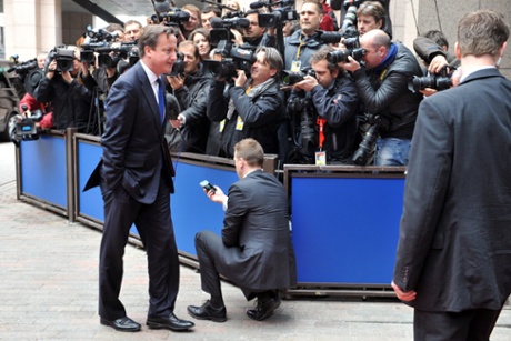 British Prime Minister David Cameron arrives for the European Council meeting at the EU headquarters in Brussels on May 22, 2013.