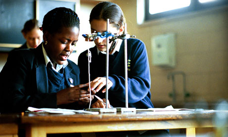 Girls in a science lesson at school