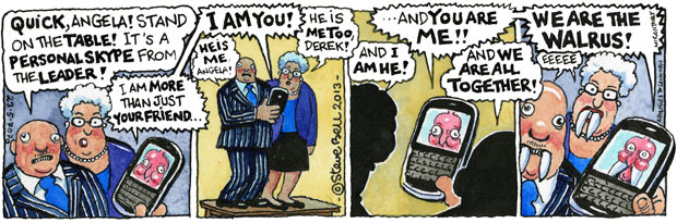 Steve Bell's If … David Cameron contacts the party faithful