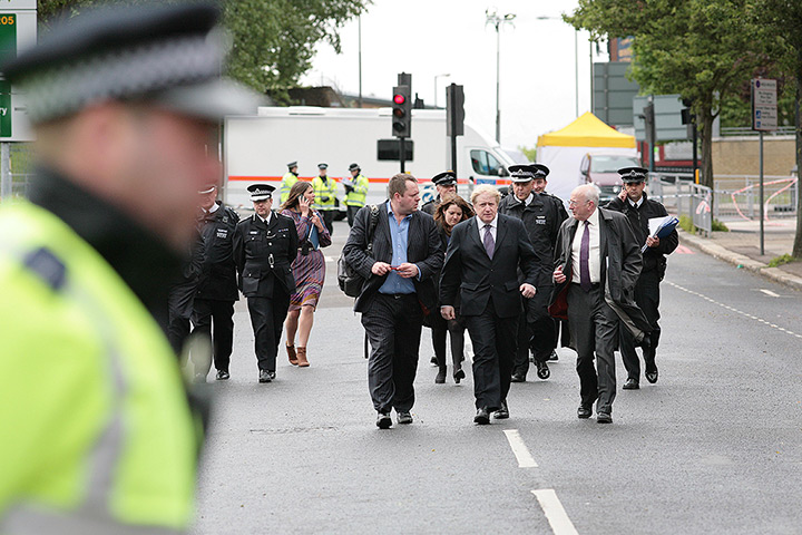 Woolwich response: Mayor of London Boris Johnson arrives to speak to the media 