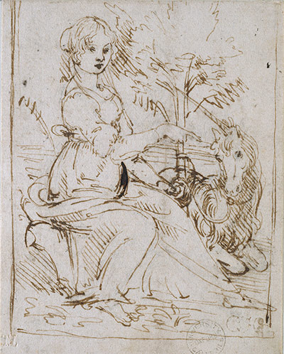 Old master drawings: Leonardo da Vinci (1467-1519), A Maiden with a Unicorn