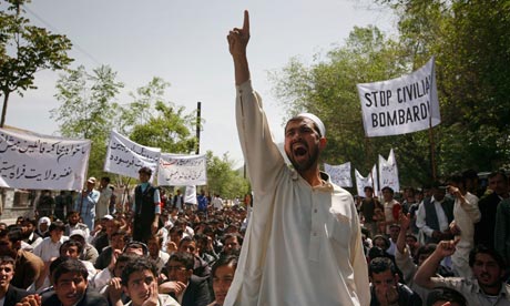 Kabul University students shout anti-US slogans during a demonstration