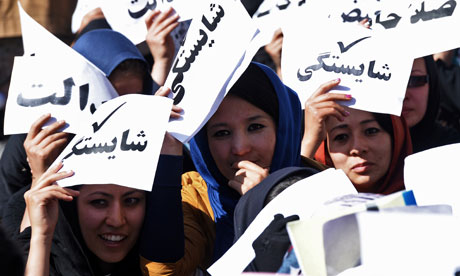 Kabul University students protest during  a hunger strike near parliament