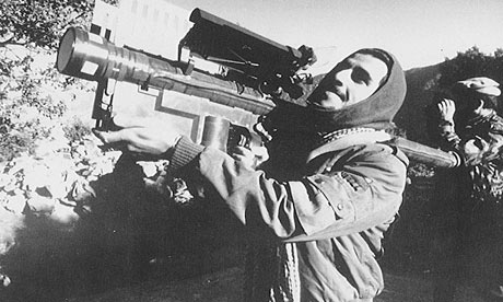 Afghan guerrilla with US-made Stinger anti-aircraft missile in the late 1980s