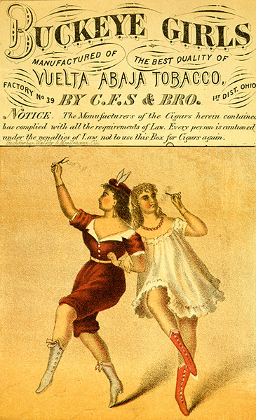 Tobacco advertising: A 19th century advert for Buckeye Girls vuelta abaja cigars 