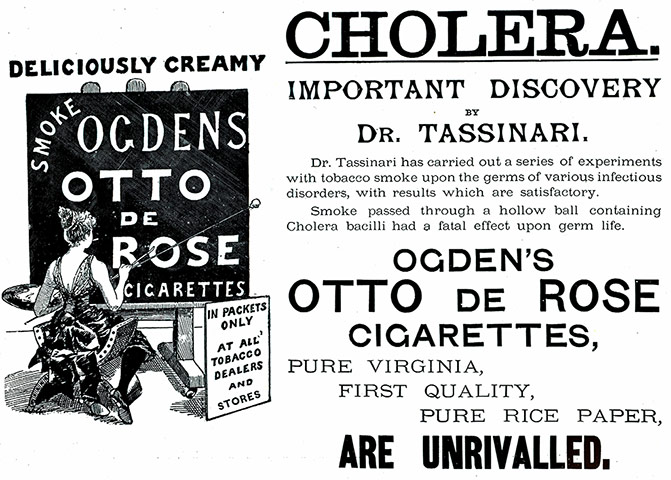 Tobacco advertising: An advert for Ogden's Otto de Rose cigarettes