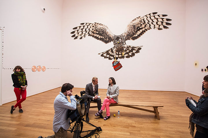 Great Britain pavilion : Jeremy Deller being interviewed in the British Pavilion