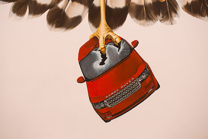 Great Britain pavilion : Detail from 'A Good Day for Cyclists' painted by Sarah Tynan 