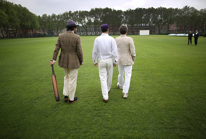 Victorian cricket match: A pitch inspection before the match