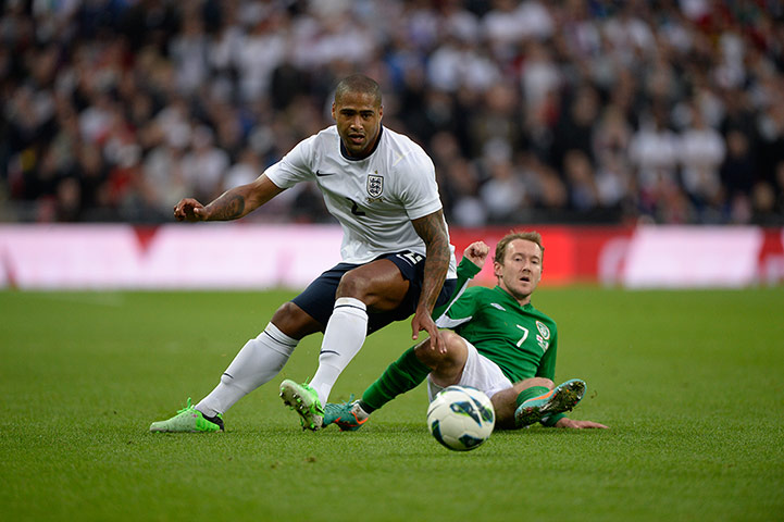 England v Republic: Glen Johnson beats Aiden McGeady to the ball