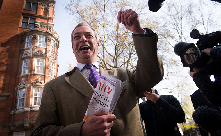 Local elections: UKIP leader Nigel Farage arrives in Westminster after a successful night in