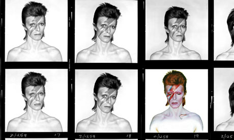 Brian Duffy's contact sheet from the shoot for David Bowie's Aladdin Sane album cover